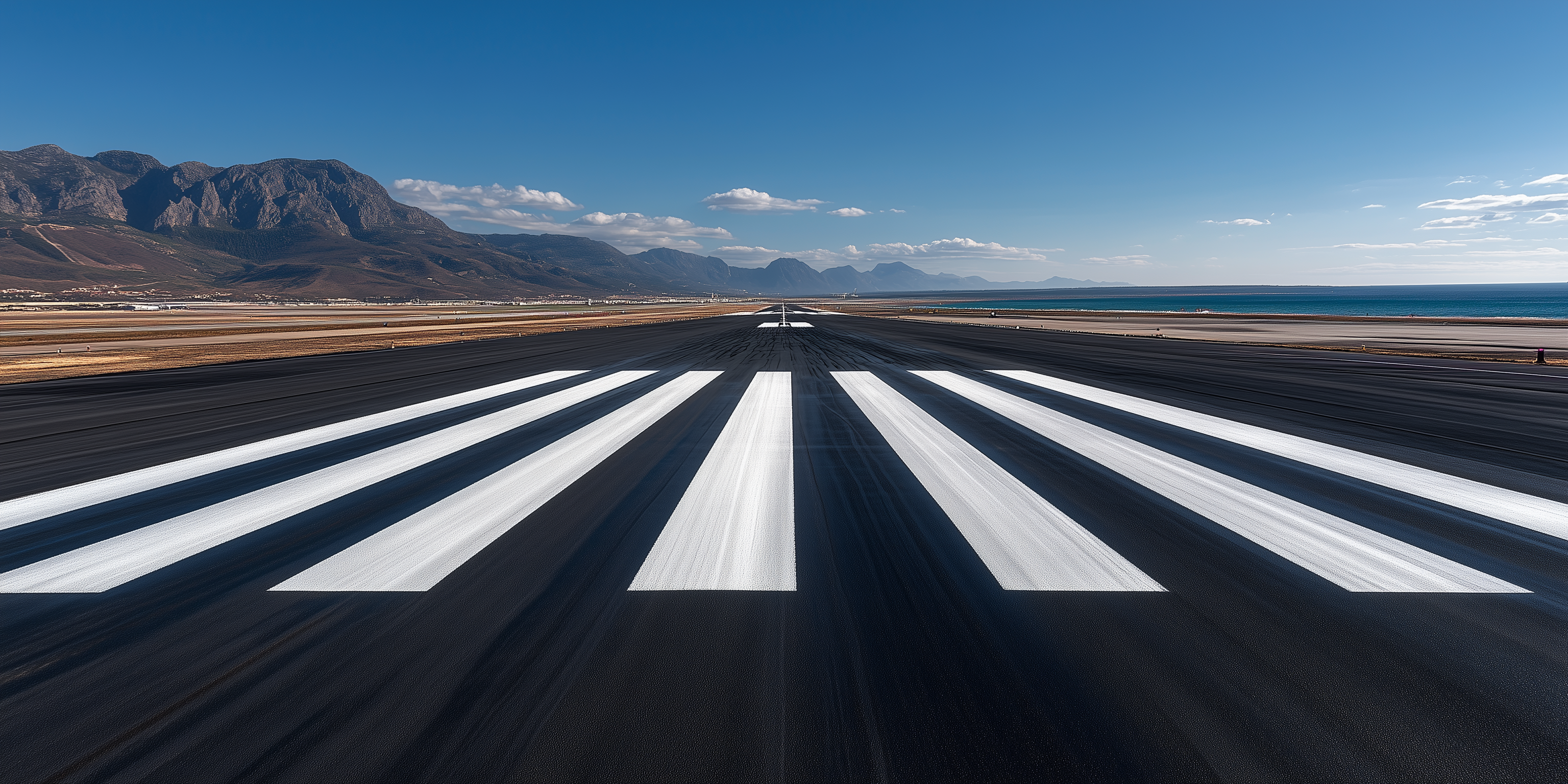 Pista de pouso sinalizada com tinta branca de alta refletividade, ideal para demarcação aeroportuária com resistência a intempéries, abrasão e tráfego intenso.