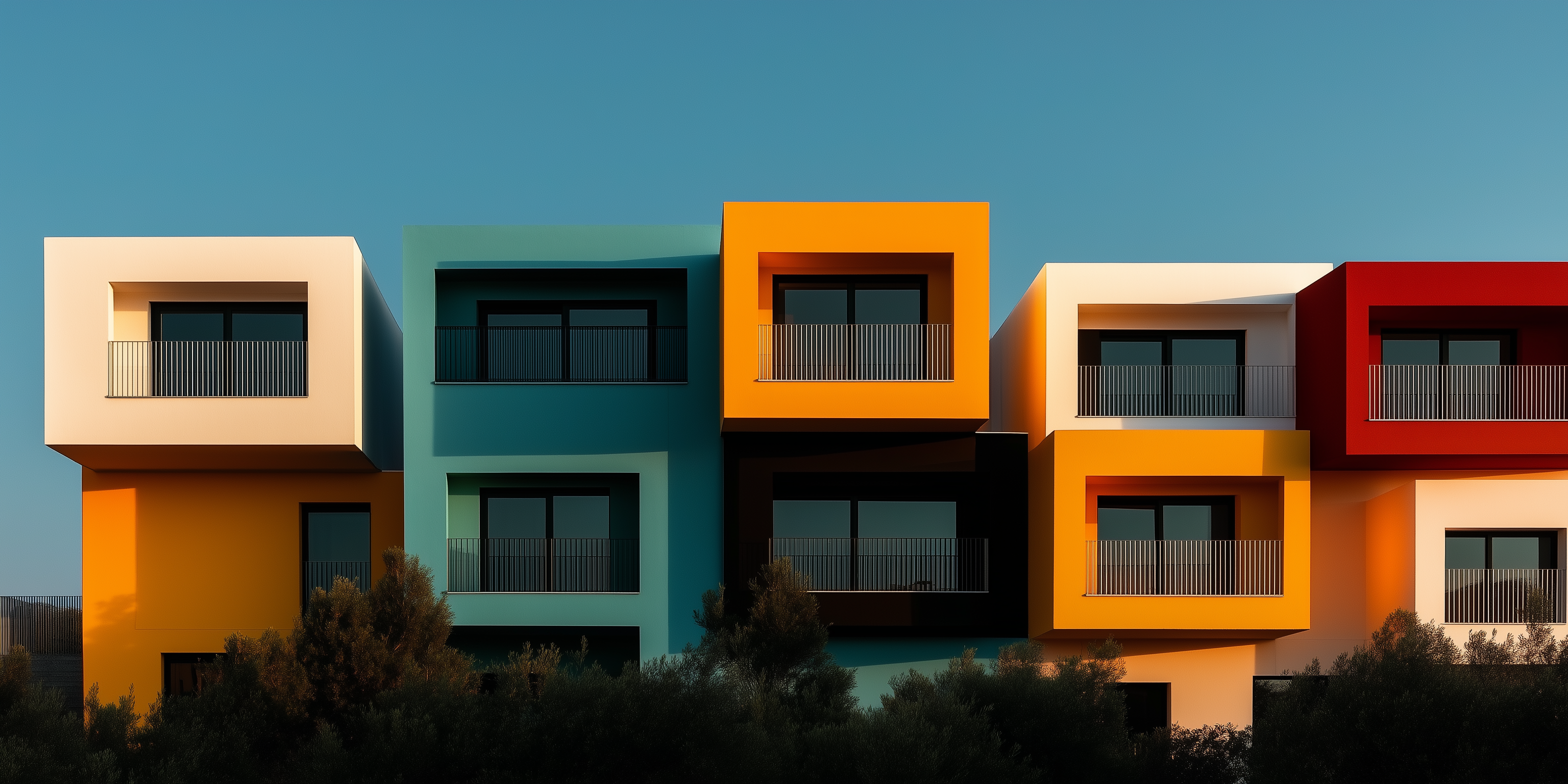 Fachada de edifício residencial com aplicação de tinta predial em cores RAL vivas, com alta cobertura, resistência UV e acabamento arquitetônico para obras urbanas.