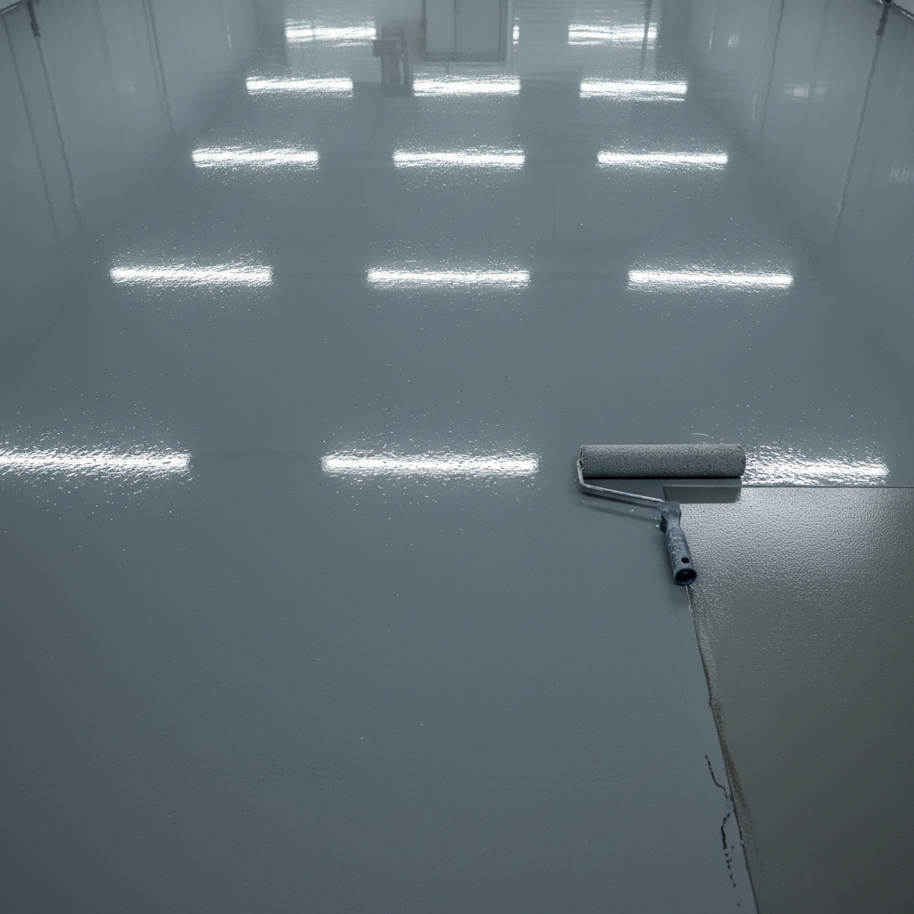 Aplicação de rolo epóxi em piso industrial de concreto - como escolher o sistema certo de piso epóxi e evitar retrabalho