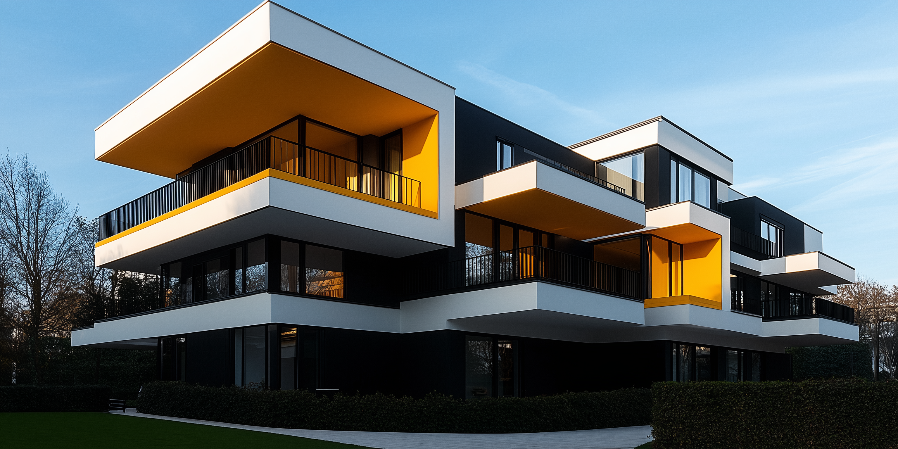 Fachada de edifício moderno com aplicação de tinta predial em cores RAL vibrantes e contrastantes, com alta durabilidade, acabamento fosco e resistência às intempéries.